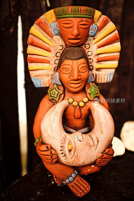 游客纪念品- Mass Aztec fig塑像在当地市场